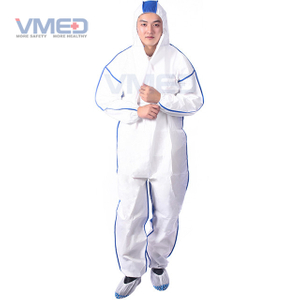 Einwegweißer mikroporöser Overall mit SMS Blue Back Panel